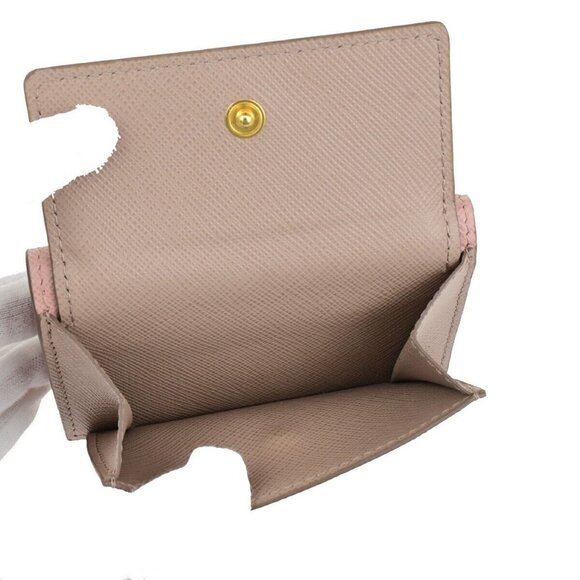 PRADA Logo Trifold Compact Wallet Saffiano Metal Leather Pink Beige 88FB246 - Picture 9 of 13